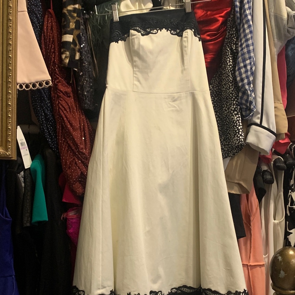 White House Black Market Ivory Dress with Black Lace